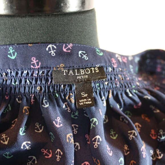 Talbots Blouse Anchor Print Blue Pastel Colors Button Down Size SP - Picture 5 of 5